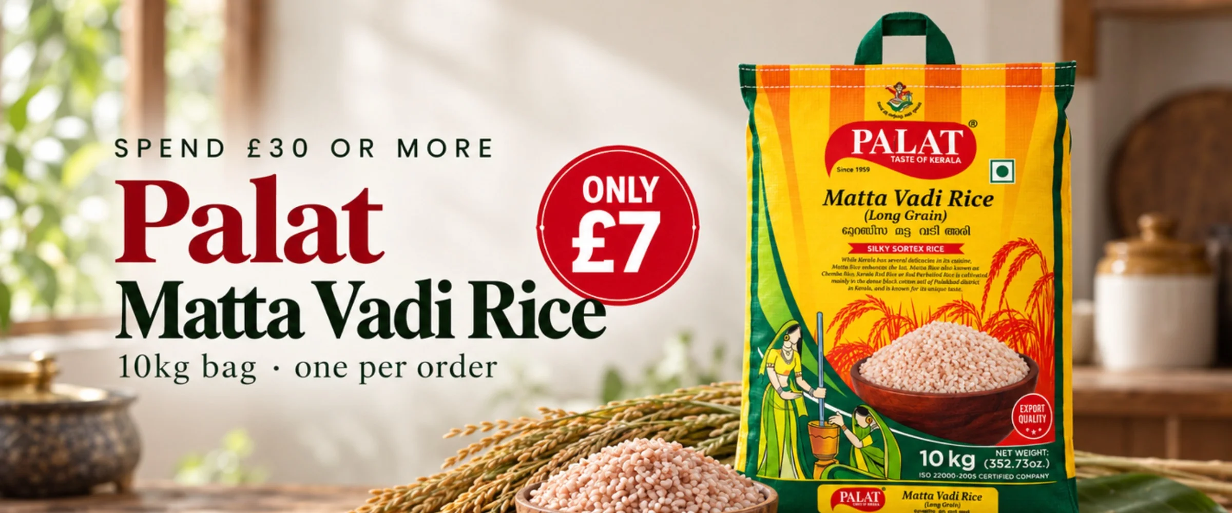 Spend £30, get Palat Matta Vadi Rice 10kg for £7